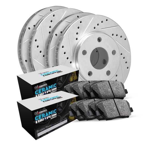 R1 Concepts Front Rear Brakes and Rotors Kit |Front Rear Brake Pads| Brake Rotors and Pads| Euro Ceramic Brake Pads and Rotors WGTN2-75001