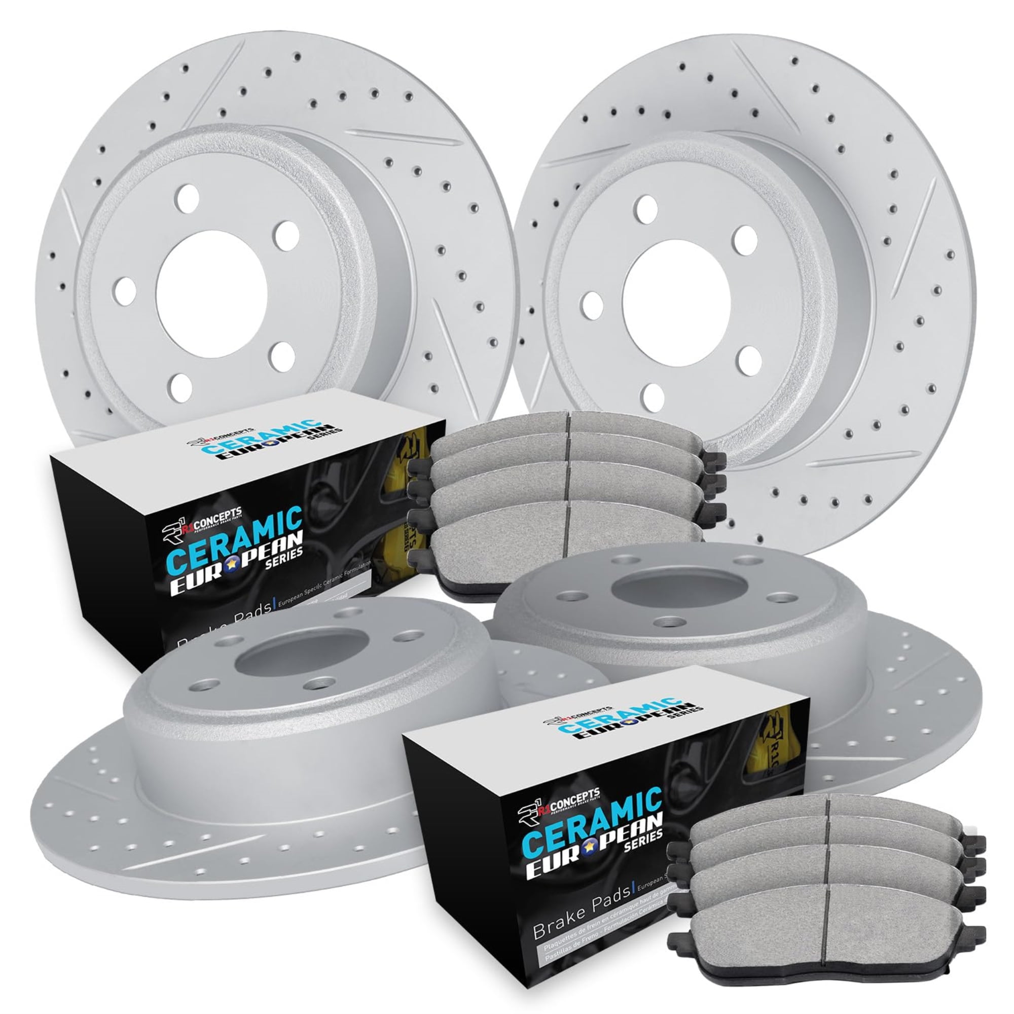 R1 Concepts Drilled and Slotted Carbon Coated Disc Brake Rotor Set with Euro Ceramic Pads WBTN2-20003