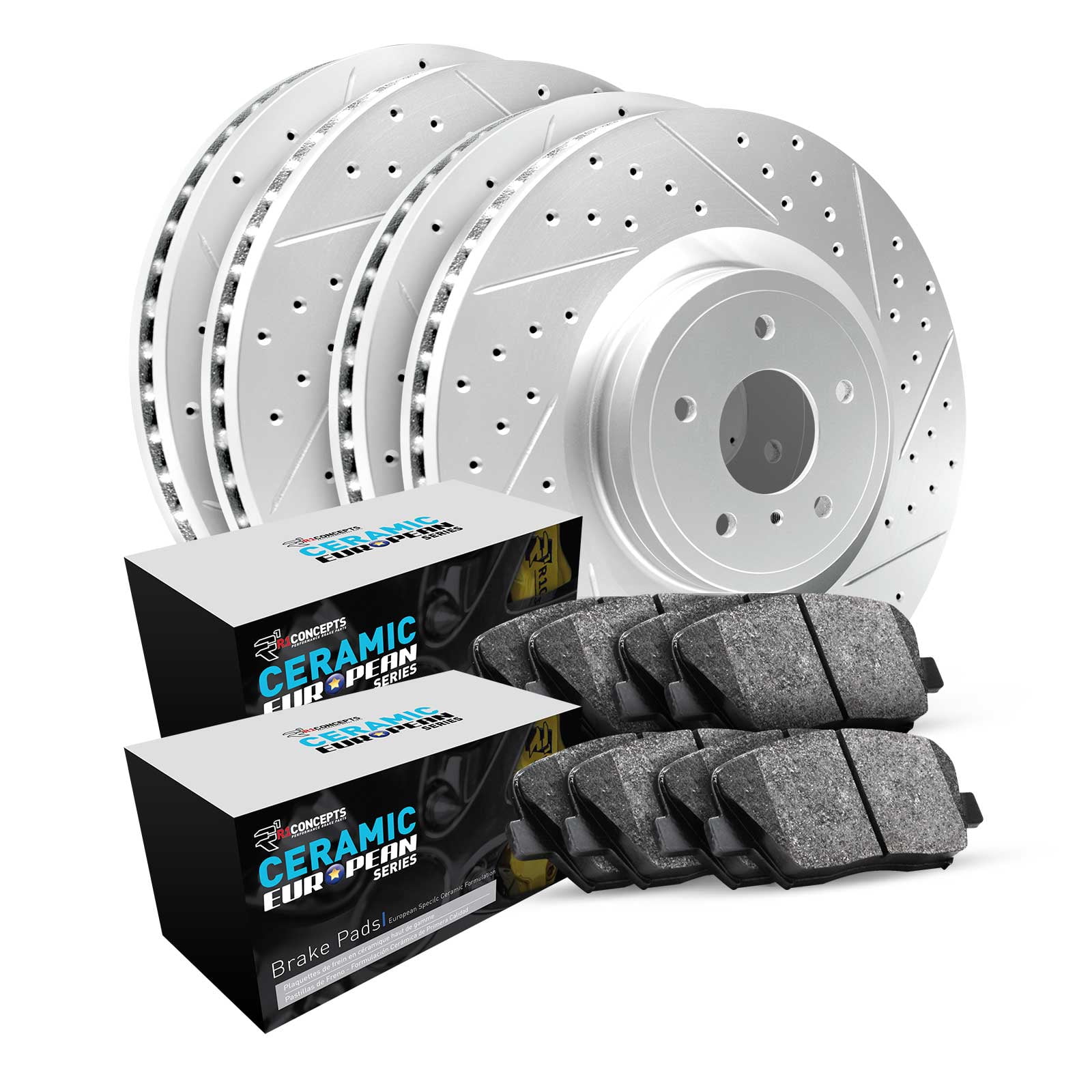 R1 Concepts Front Rear Brakes and Rotors Kit |Front Rear Brake Pads| Brake Rotors and Pads| Euro Performance Sport Brake Pads and Rotors WBTN2-75001