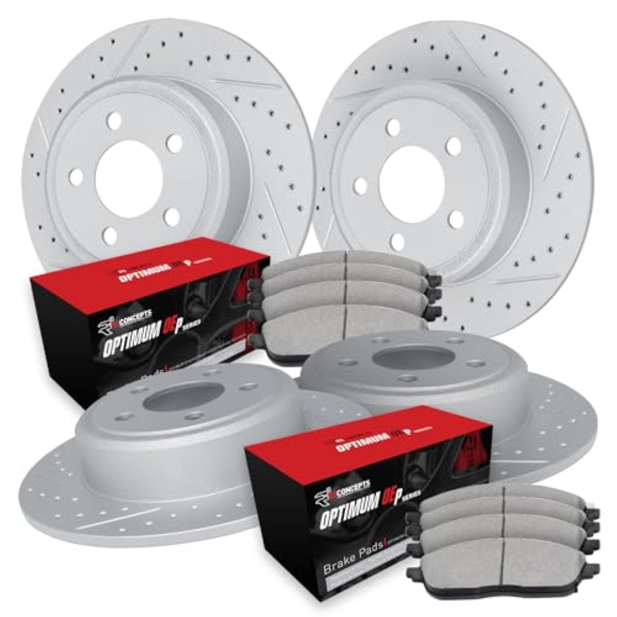 R1 Concepts Drilled and Slotted Carbon Coated Disc Brake Rotor Set with Optimum Oe Pads WBUN2-63004