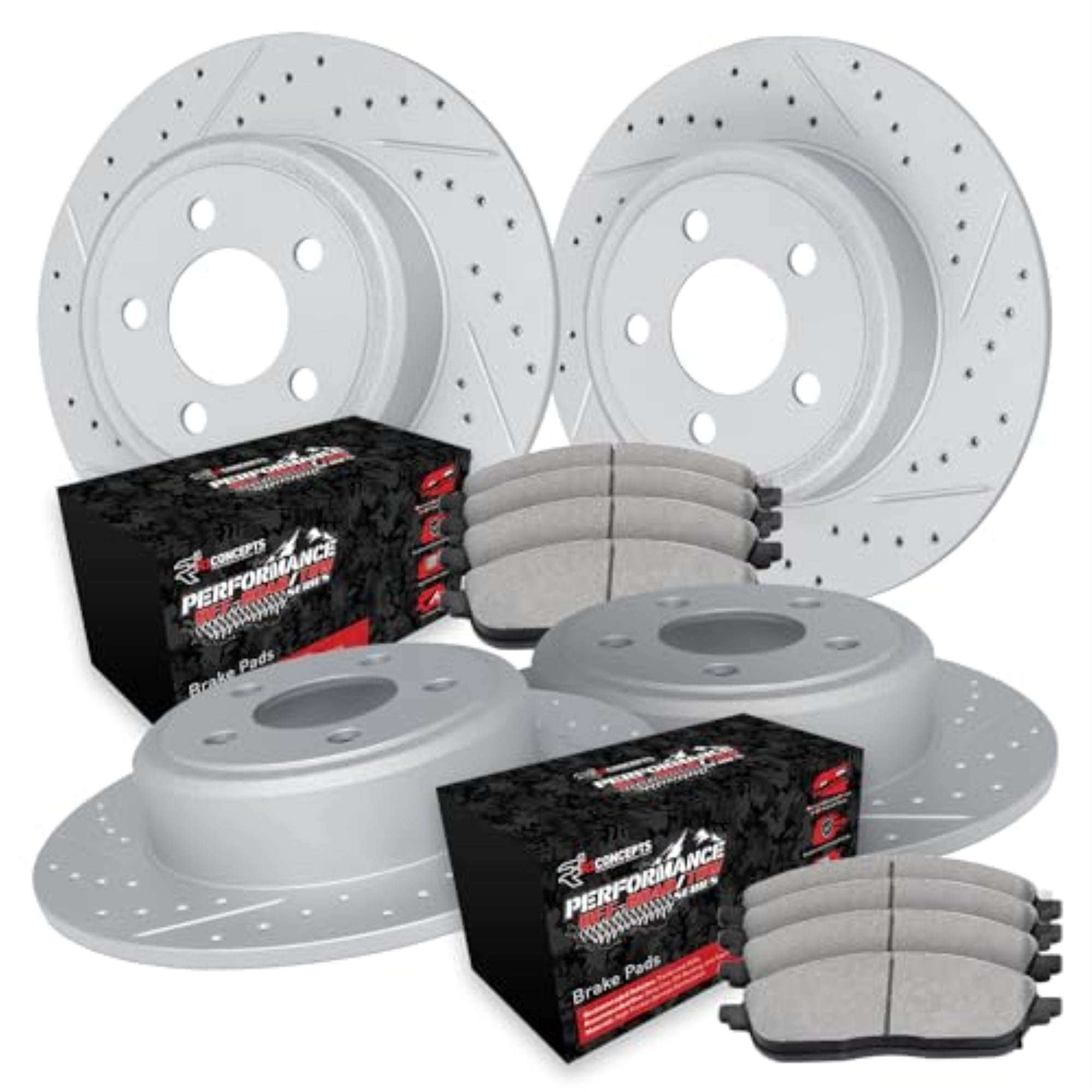 R1 Concepts Drilled and Slotted Carbon Coated Disc Brake Rotor Set with Off-Road/Tow Brake Pads WBVN2-45001