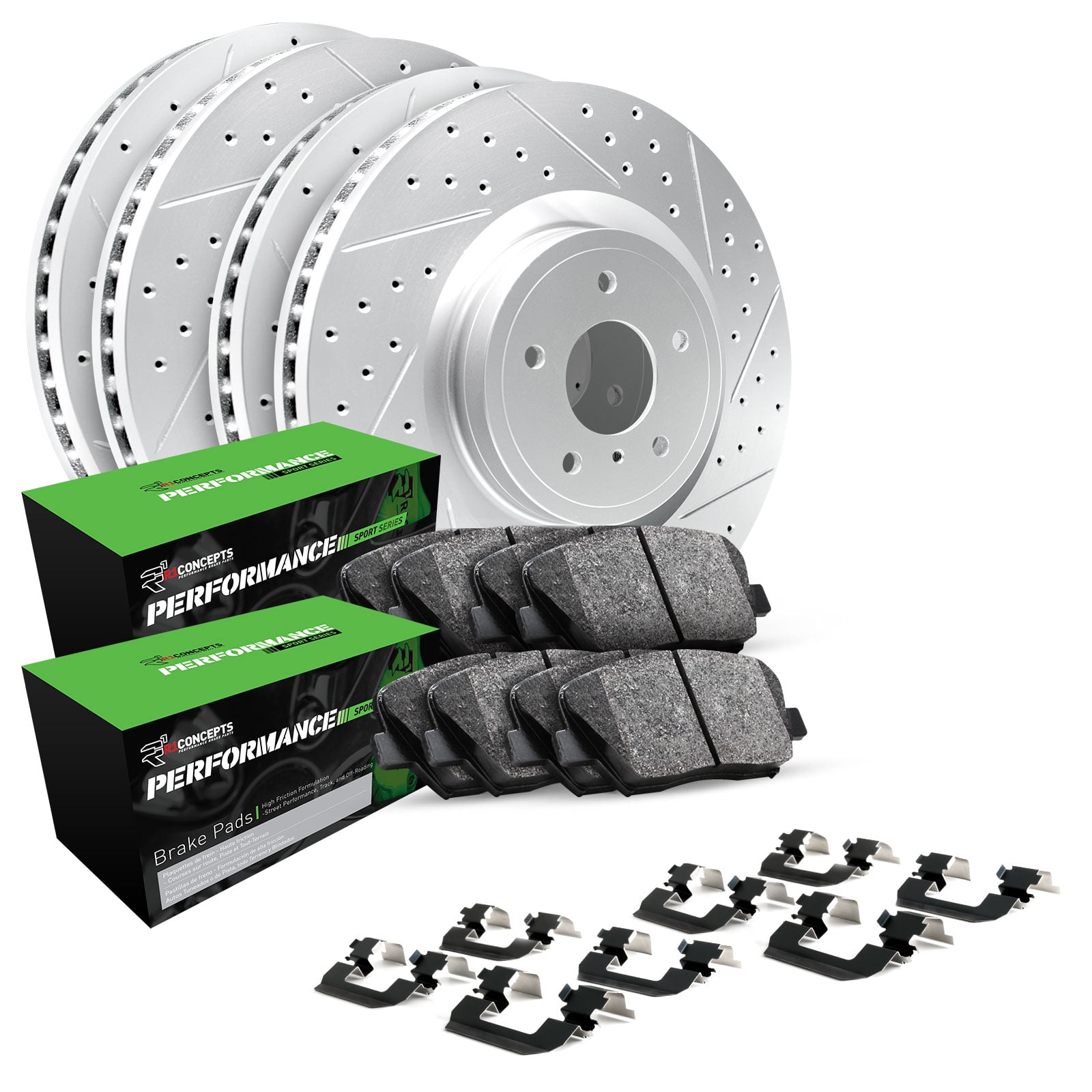 R1 Concepts Front Rear Brakes and Rotors Kit |Front Rear Brake Pads| Brake Rotors and Pads| Performance Sport Brake Pads and Rotors WBSH2-54004