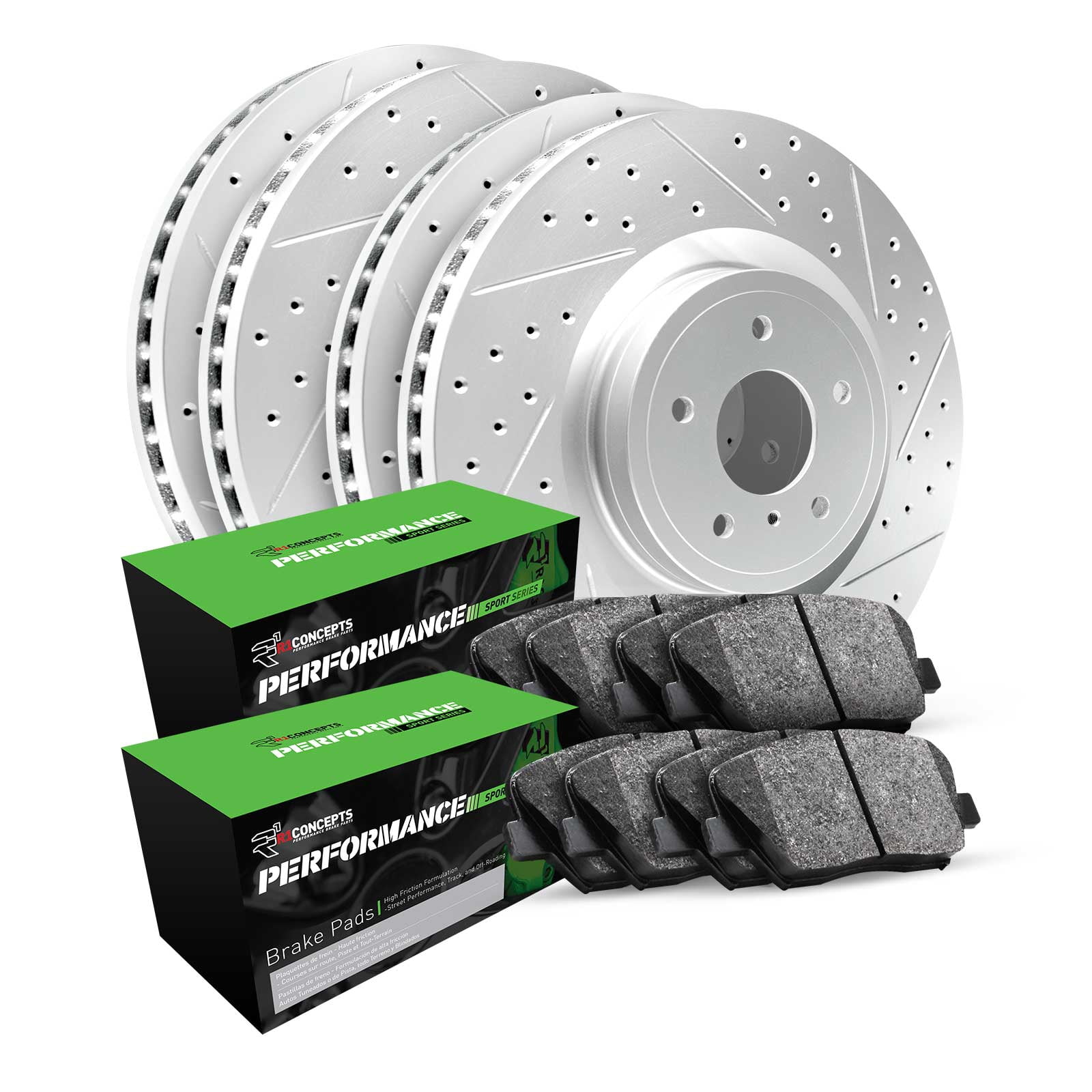 R1 Concepts Front Rear Brakes and Rotors Kit |Front Rear Brake Pads| Brake Rotors and Pads| Performance Sport Brake Pads and Rotors WBSN2-32008