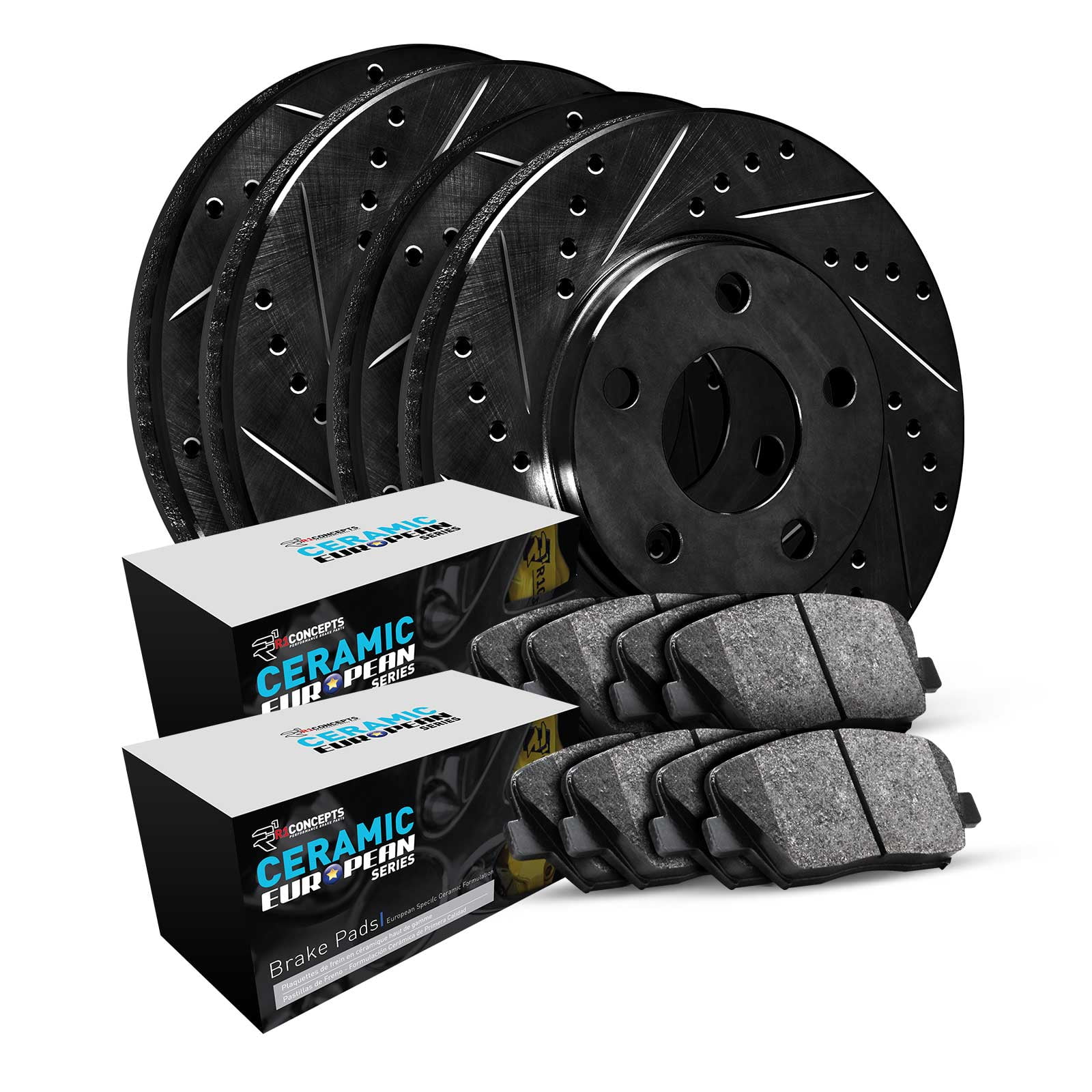 R1 Concepts Front Rear Brakes and Rotors Kit |Front Rear Brake pads| Brake Rotors and Pads| Euro Ceramic Brake Pads and Rotors WHTN2-07001