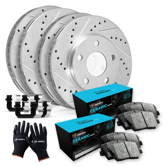R1 Concepts Front and Rear Brake Kit For 1994-1998 Jeep Grand Cherokee| Drilled Slotted Brake Rotors| Ceramic Brake Pads and Rotors Kit| Hardware included