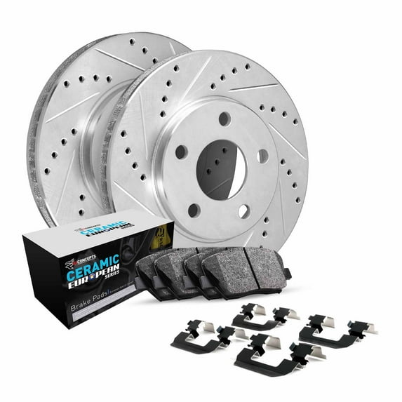 R1 Concepts R1 Brake Rotors D/S Silver W/ Euro Ceramic Pads & Hdw Fits select: 2012-2019 FIAT 500 POP