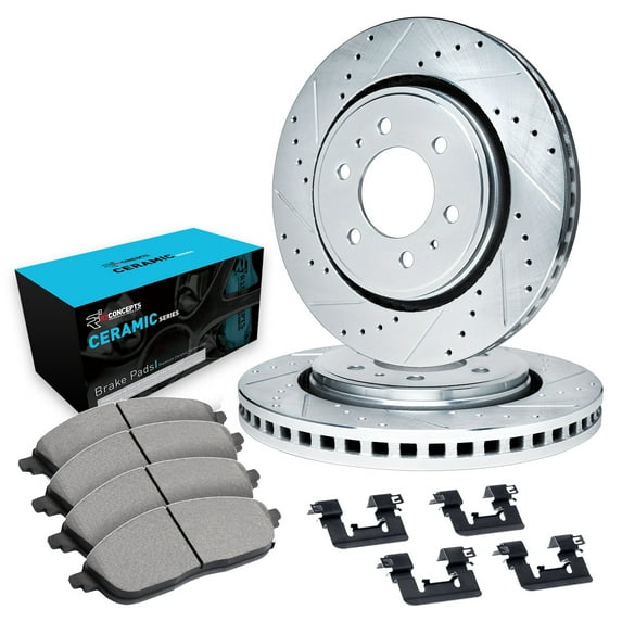 R1 Concepts Rear Brake Kit Fits 2011-2013 INFINITI QX56; 2014-2022 INFINITI QX80; 2017-2022 Nissan Armada| Drilled Slotted Brake Rotors| Ceramic Brake Pads and Rotors Kit| Hardware