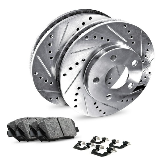 R1 Concepts Rear Brake Kit For 2015-2017 Mercedes-Benz CLS400, 2006 Mercedes-Benz CLS500| Drilled Slotted Brake Rotors| Ceramic Brake Pads and Rotors Kit| Hardware, Sensor included