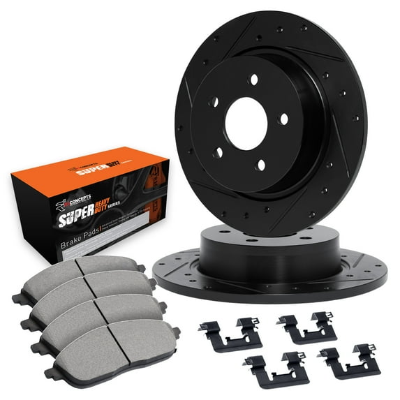 R1 Concepts Rear Brakes and Rotors| Hardware Included| Rear Optimum OEp Brake Pads and Rotors Kit| Fits 1997-2002 Ford Expedition; 1999-2004 Ford F-150; 2002 Lincoln Blackwood