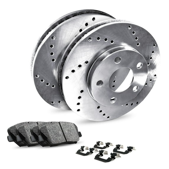 R1 Concepts Rear Brakes and Rotors Kit |Rear Brake Pads| Brake Rotors and Pads| Ceramic Brake Pads and Rotors |Hardware Kit |fits 1982-1988 Nissan 200SX, 280ZX, Maxima
