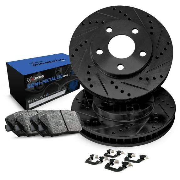 R1 Concepts Rear Brakes and Rotors| Hardware Included| Rear Semi Met Brake Pads and Rotors Kit| Fits 1999-2003 Lexus RX300