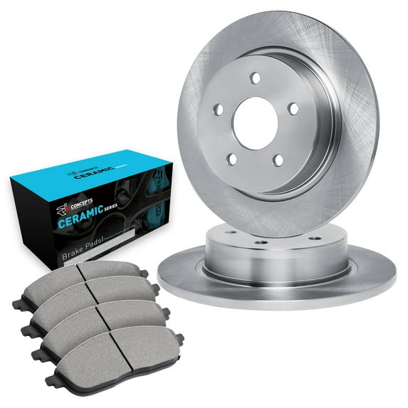 R1 Concepts Rear Brakes and Rotors| Automotive Replacement Brake Kits| Rear Ceramic Brake Pads and Rotors Kit| Fits 1997-2001 Cadillac Catera