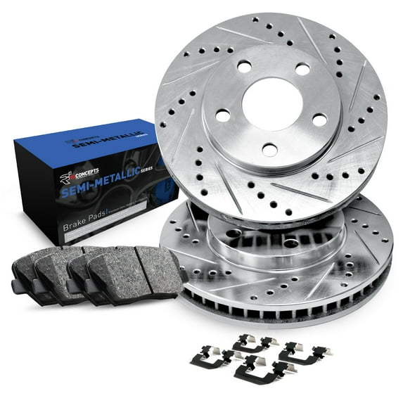R1 Concepts Rear Brakes and Rotors| Hardware Included| Rear Semi Met Brake Pads and Rotors Kit| Fits 2002-2004 Audi A6