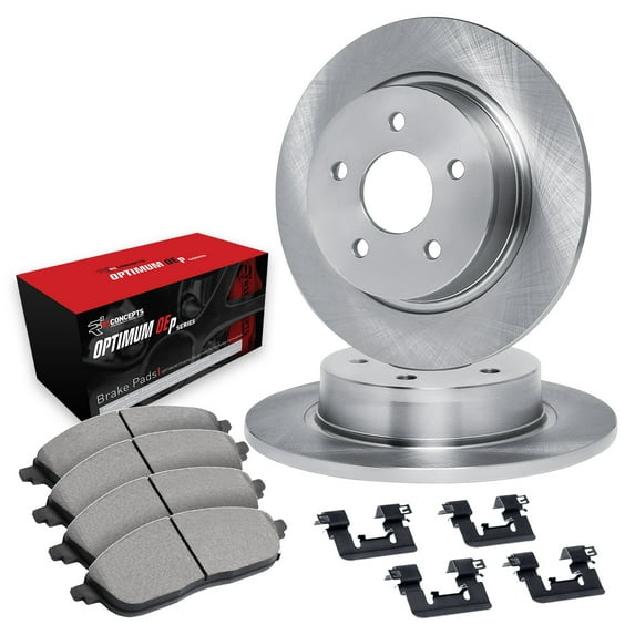 R1 Concepts Rear Brakes and Rotors Kit |Rear Brake Pads| Brake Rotors and Pads| Ceramic Brake Pads and Rotors |Hardware Kit |fits 1988-1991 Subaru XT