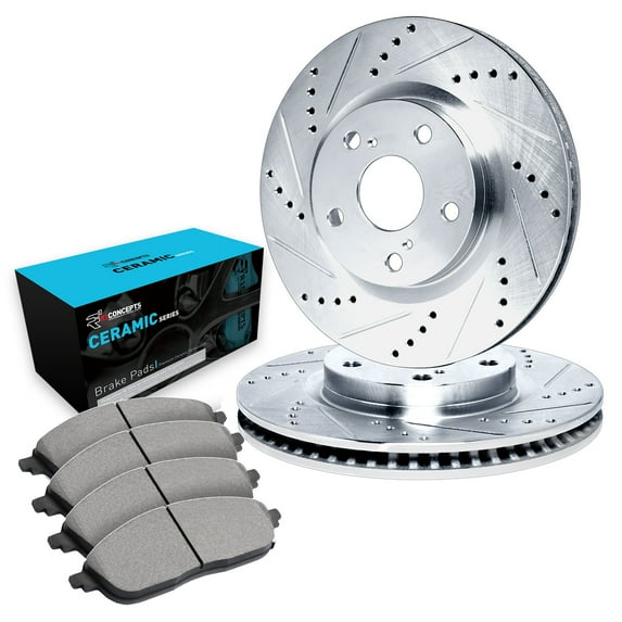R1 Concepts Rear Brakes and Rotors Kit |Rear Brake Pads| Brake Rotors and Pads| Ceramic Brake Pads and Rotors |fits 2000 Volvo V70