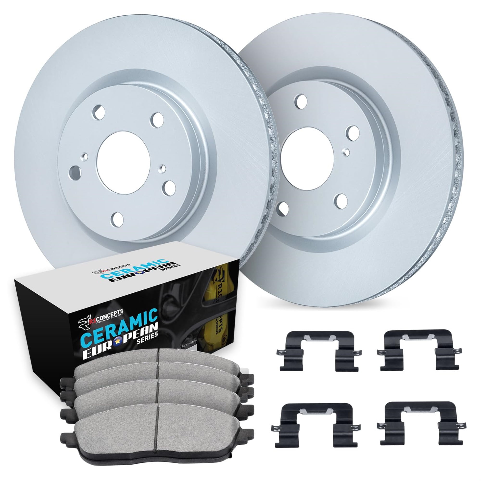 R1 Concepts Carbon Coated Disc Brake Rotor Set with Euro Ceramic Pads and Hardware WDTH1-31095