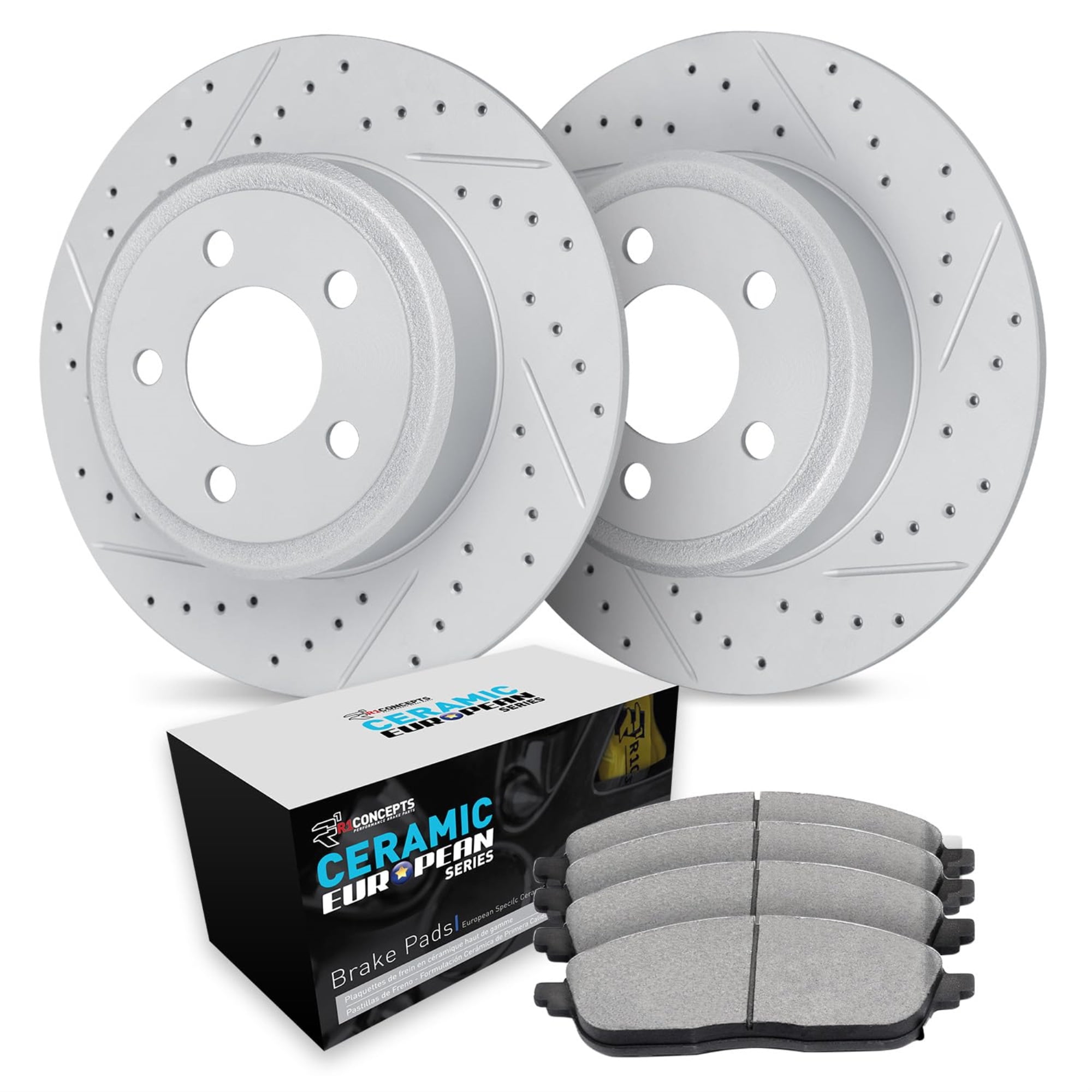 R1 Concepts Drilled and Slotted Carbon Coated Disc Brake Rotor Set with Euro Ceramic Pads WBTN1-74012