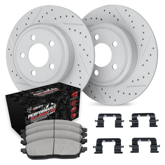 R1 Concepts Drilled and Slotted Carbon Coated Disc Brake Rotor Set with Off-Road/Tow Brake Pads and Hardware WBVH1-42002