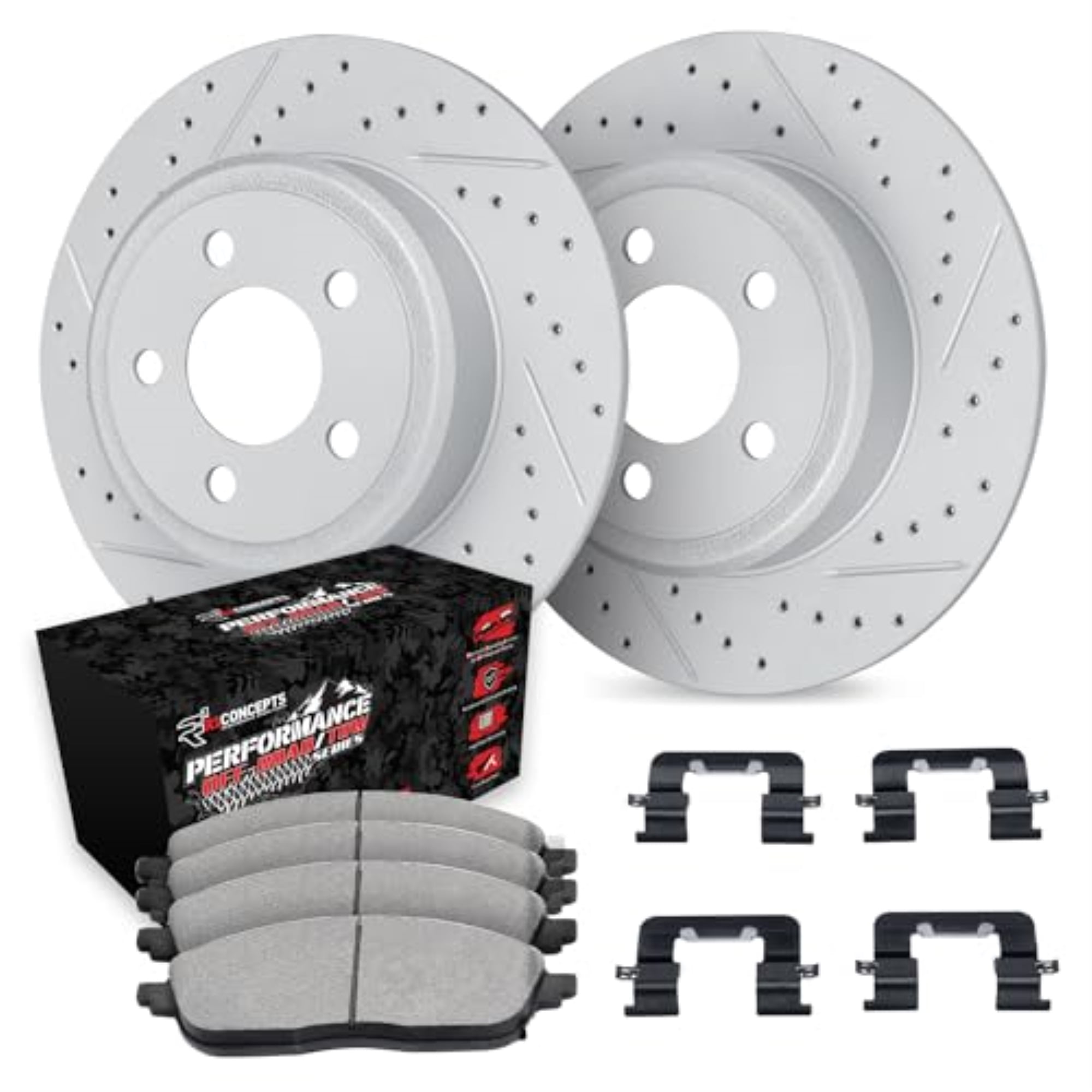 R1 Concepts Drilled and Slotted Carbon Coated Disc Brake Rotor Set with Off-Road/Tow Brake Pads and Hardware WBVH1-54041