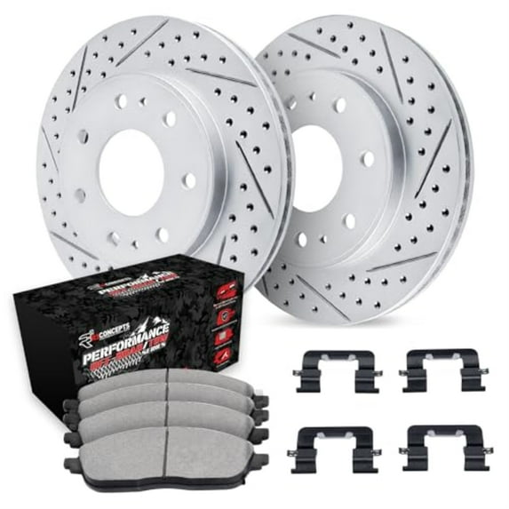 R1 Concepts Drilled and Slotted Carbon Coated Disc Brake Rotor Set with Off-Road/Tow Brake Pads and Hardware WBVH1-54050