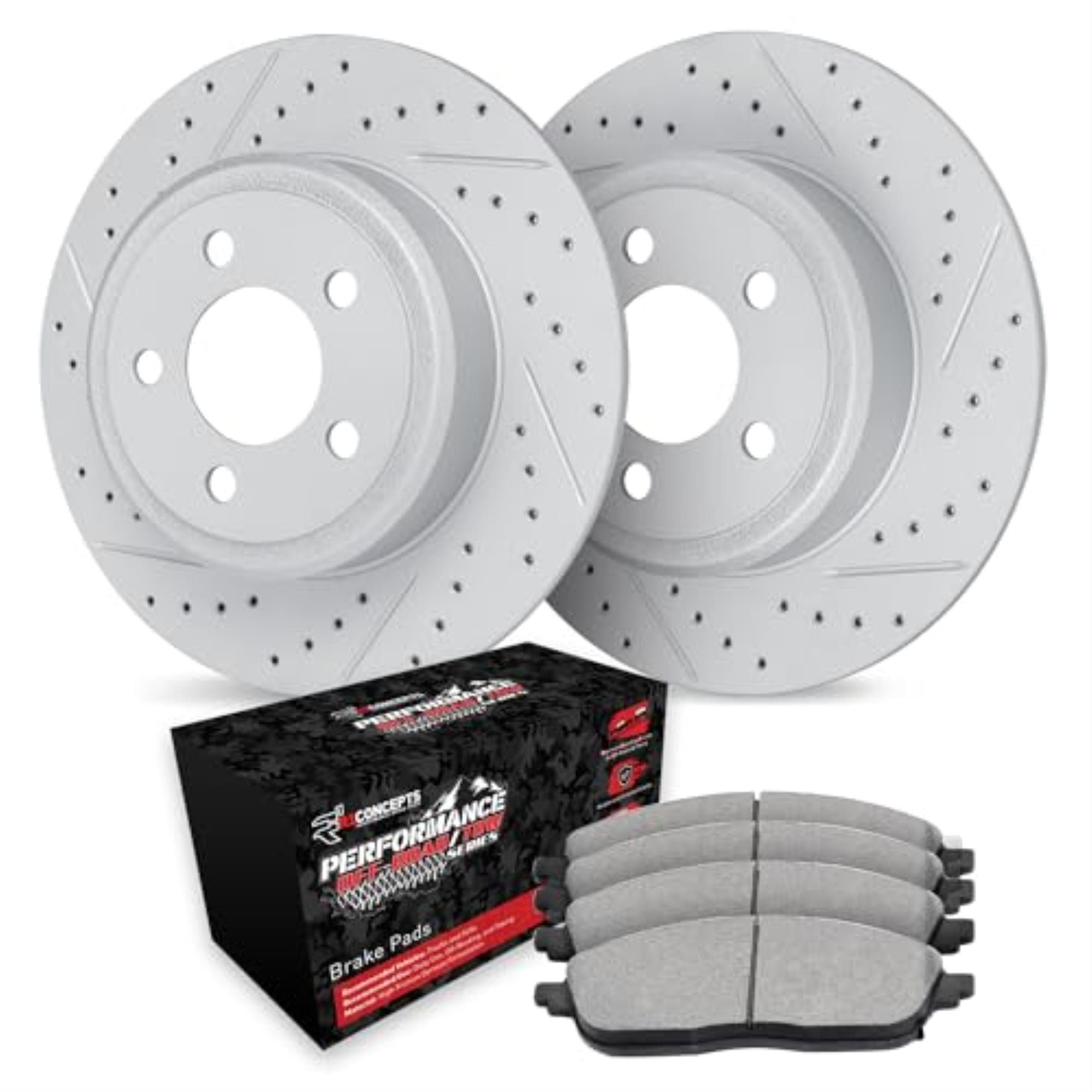 R1 Concepts Drilled and Slotted Carbon Coated Disc Brake Rotor Set with Off-Road/Tow Brake Pads WBVN1-54040