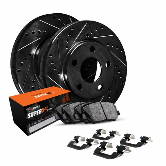R1 Concepts Rear Brakes and Rotors Kit |Rear Brake Pads| Brake Rotors and Pads| Super Duty Brake Pads and Rotors |Hardware Kit WHXH1-99167