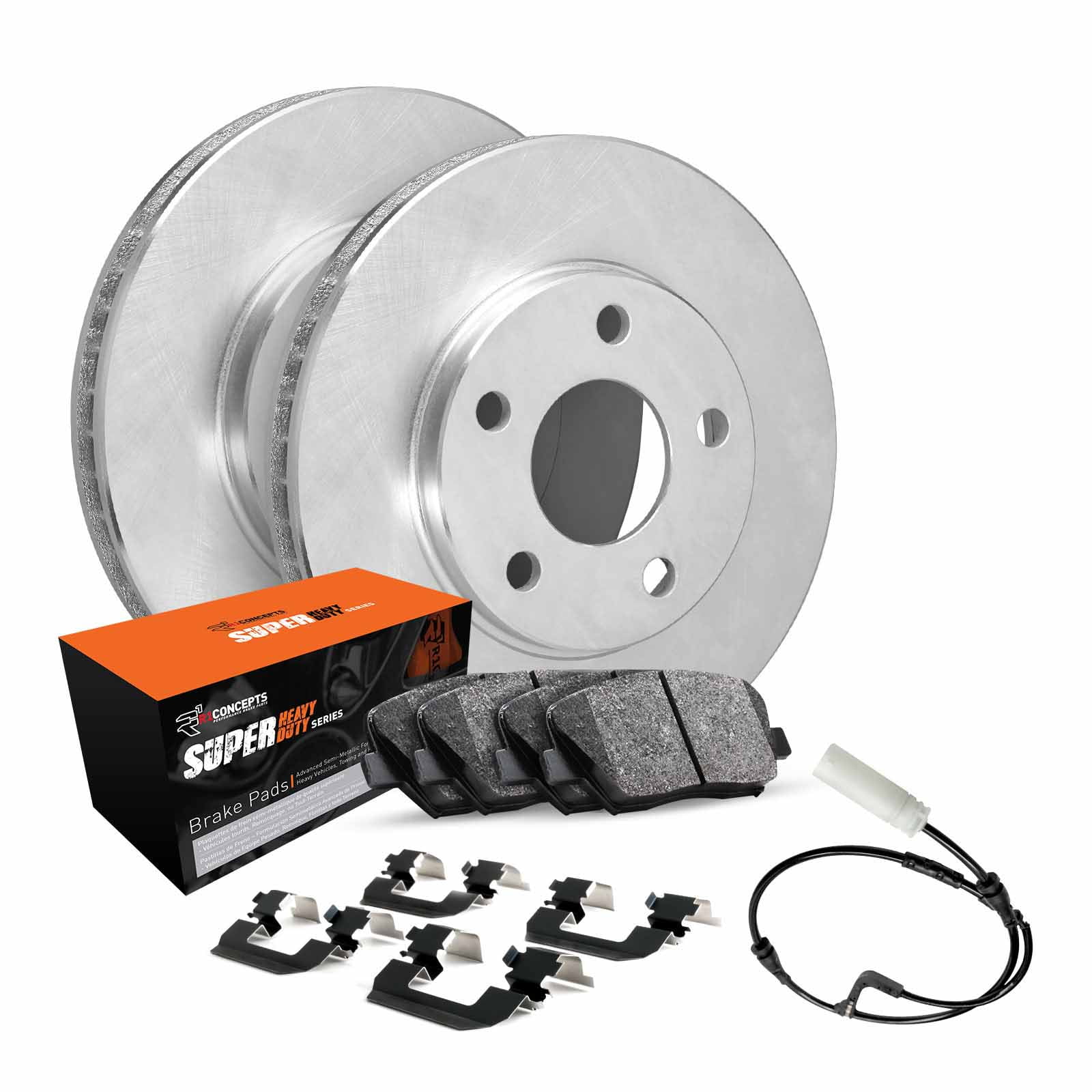 R1 Concepts Rear Brakes and Rotors Kit |Rear Brake Pads| Brake Rotors and Pads| Super Duty Brake Pads and Rotors| Hardware Kit and Sensor WFXS1-40040