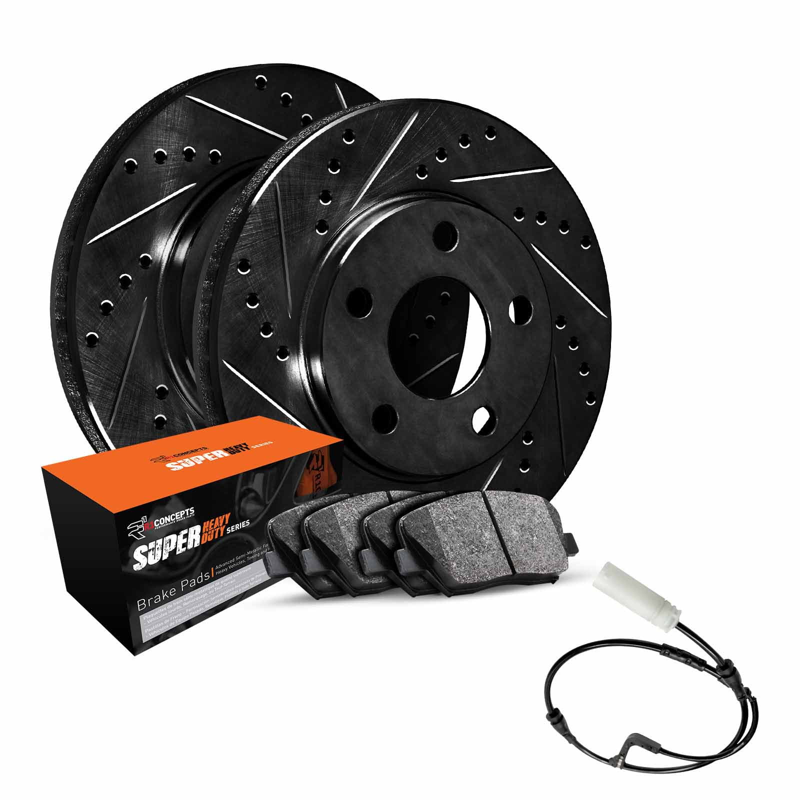 R1 Concepts Rear Brakes and Rotors Kit |Rear Brake Pads| Brake Rotors and Pads| Super Duty Brake Pads and Rotors |Sensor WHXC1-40001