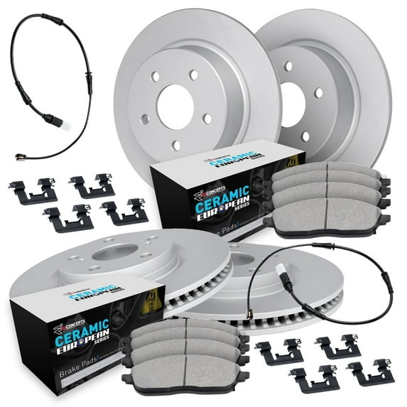 R1 Concepts Carbon Coated Disc Brake Rotor Set with Euro Ceramic Pads, Sensor, and Hardware WDTS2-10168