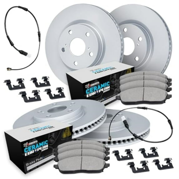 R1 Concepts Carbon Coated Disc Brake Rotor Set with Euro Ceramic Pads, Sensor, and Hardware WDTS2-11072