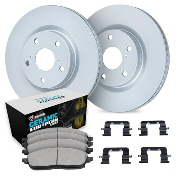 R1 Concepts Wdth1 67010 R1 Brake Rotors Carbon Coated W/ Euro Ceramic Pads & Fits select: 2014-2018 NISSAN ROGUE S/SL/SV, 2019 NISSAN ROGUE S
