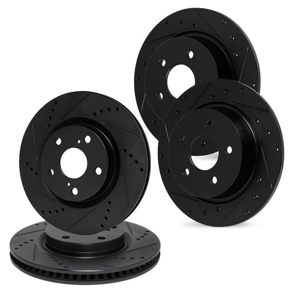 R1 Concepts eLINE Series Front Rear Black Drilled and Slotted Brake Rotors Compatible For 2010-2013 Suzuki Kizashi