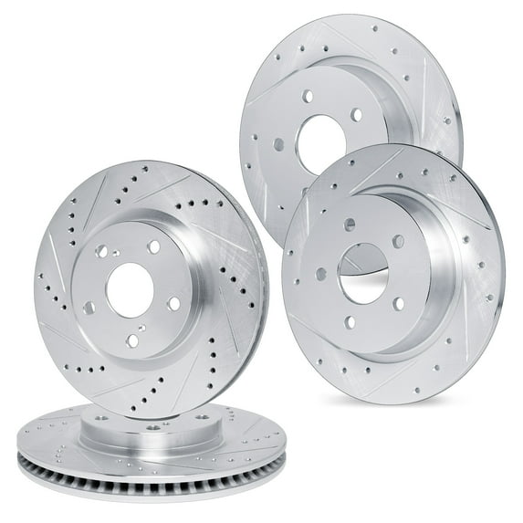 R1 Concepts eLINE Series Front Rear Drilled and Slotted Brake Rotors Compatible For 1992-2003 Lexus ES300, Toyota Camry, Solara