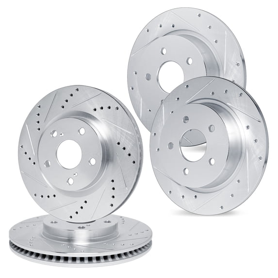 R1 Concepts eLINE Series Front Rear Drilled and Slotted Brake Rotors Compatible For 2005-2005 Chevrolet Impala, Monte Carlo