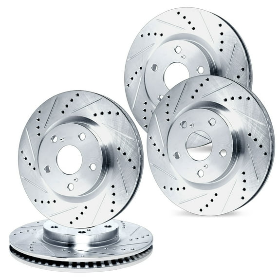 R1 Concepts eLINE Series Front Rear Drilled and Slotted Brake Rotors Compatible For 2005-2007 Subaru Impreza