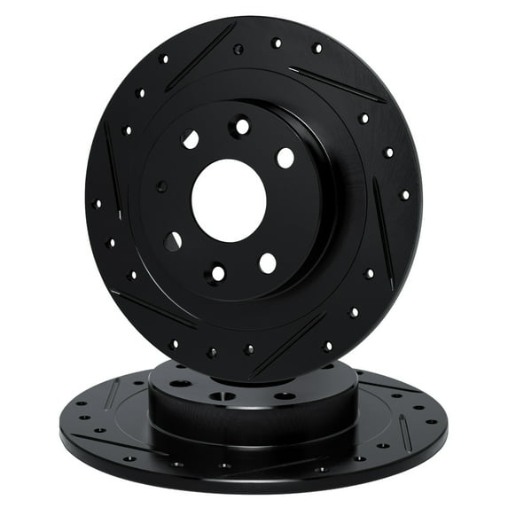 R1 Concepts eLINE Series Rear Black Drilled and Slotted Brake Rotors Compatible For 1985-1987 Toyota Corolla
