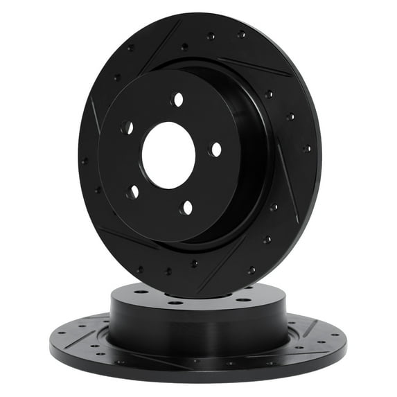 R1 Concepts eLINE Series Rear Black Drilled and Slotted Brake Rotors Compatible For 2007-2010 Hyundai Elantra