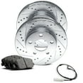 thumbnail image 1 of R1 Concepts eLINE Series Rear Brake Rotors Drilled and Slotted Silver with Ceramic Brake Pads, Hardware Kit, and Sensor Wire For 2020-2021 Cadillac CT4, 1 of 7