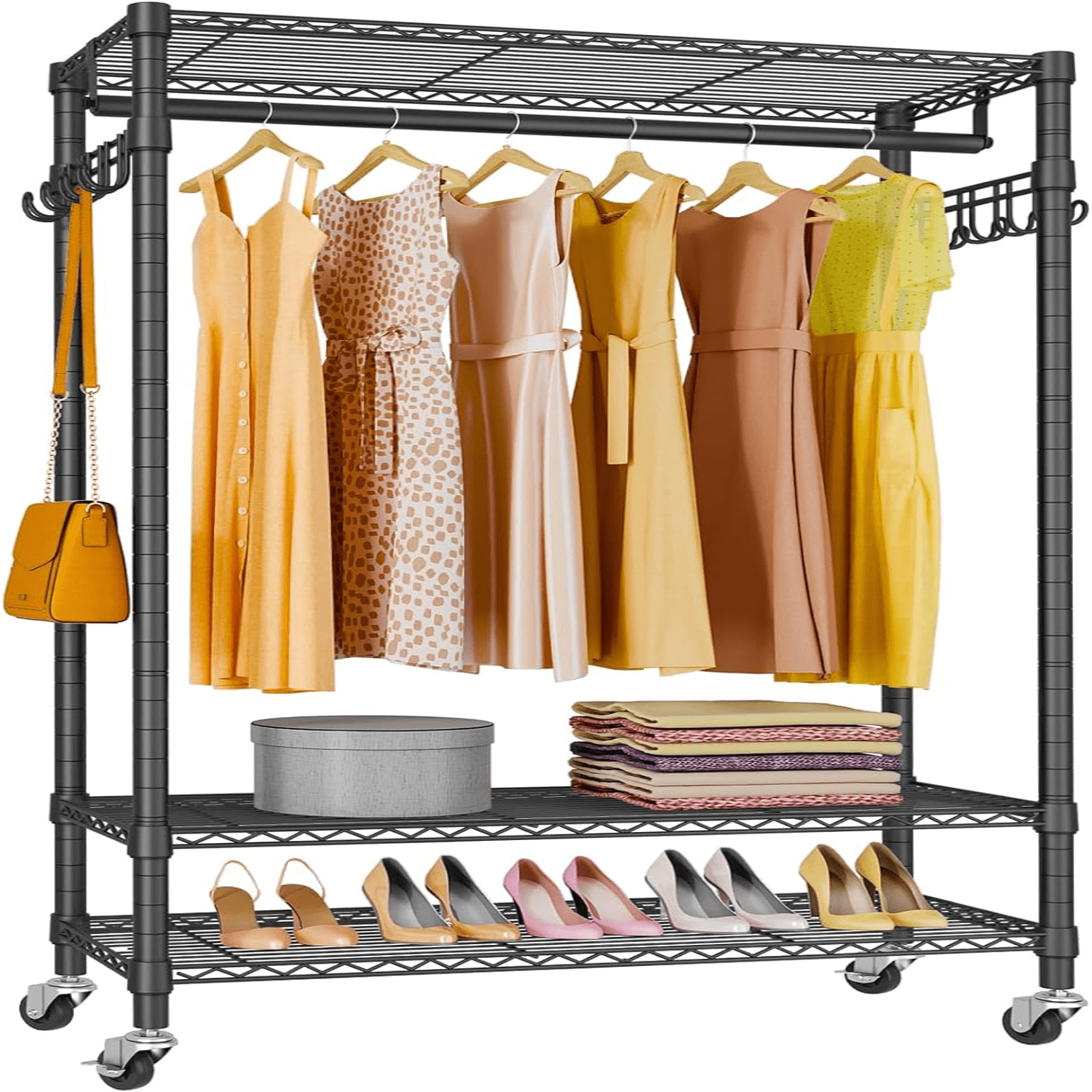 R1 Rolling Clothing Rack Heavy Duty Garment Rack for Hanging Clothes ...