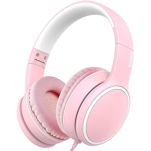 R10 Over-Ear Headphones with Microphone, Lightweight Folding Stereo Bass Headset with 1.5M No-Tangle Cord, Portable Wired Headphones for Smartphone Tablet Computer MP3 / 4 (Pink)