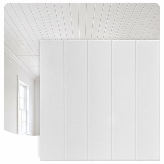 R104 - Bead Board Foam Glue-up Ceiling Tile in Plain White (21.6 Sq.ft / Pack) - 8 Pieces