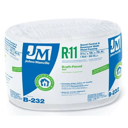 R11 Kraft FG Insulation, 3.5X15"X70' 6" Roll, Johns Manville, 90003717