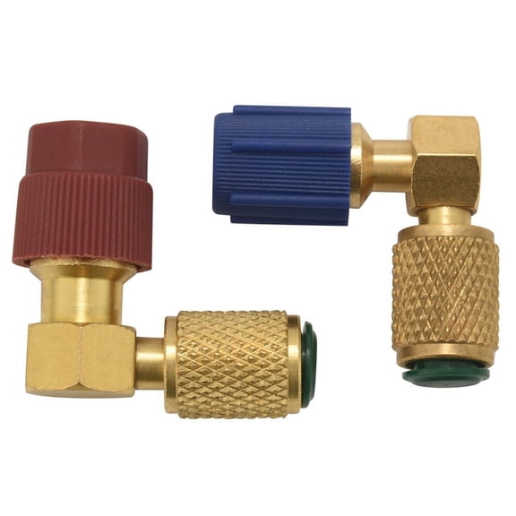 R12 to R134 a High/Low AC Fitting Port Retrofit Conversion Adapter, Quick Coupler Valve A/C 90 degree Fitting brass gold