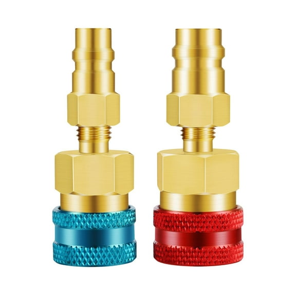 R1234YF to R134A Quick Coupler Adapter Set, High & Low Side AC Charging Connectors, Brass Auto Shut Off Fittings for Car Air Conditioner Refrigerant Service Tool