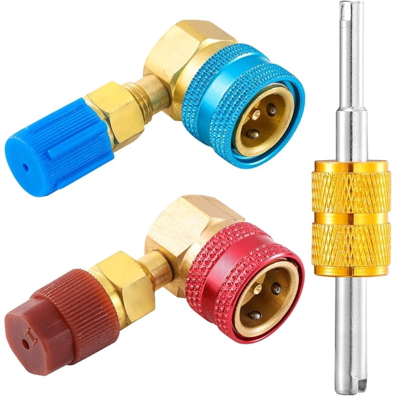 R1234yf Quick Couplers Kit, R1234YF to R134A Coupler Adapter, High/Low Side AC Charging Hose Adapter Fitting Connector for Car Conditioner (90 Adapter)