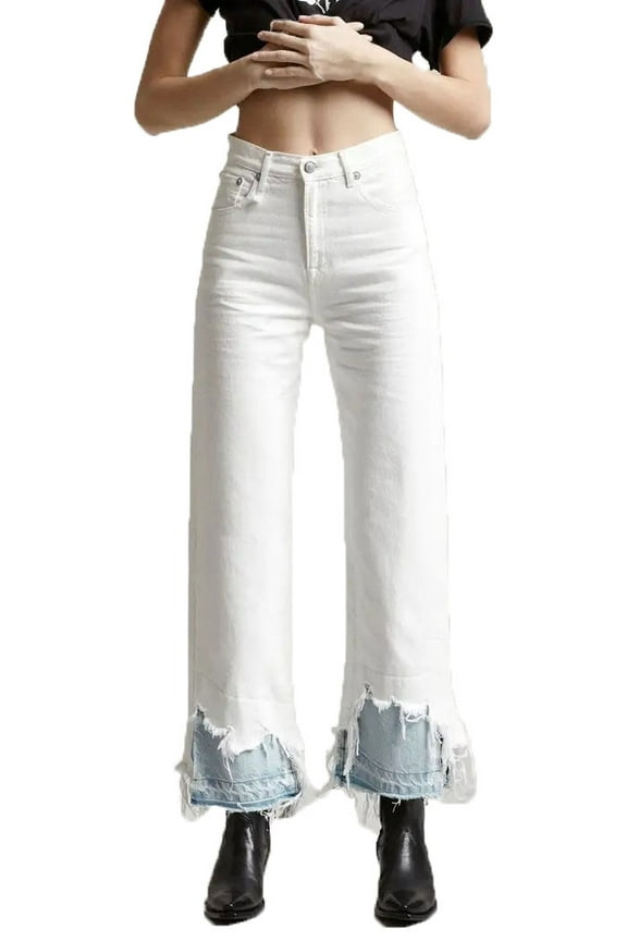 Women's White High Rise Camille with Double Shredded Hems Size 30