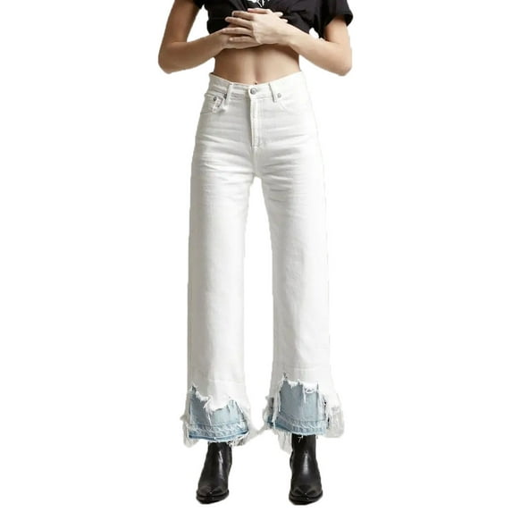 R13 Denim Women's White High Rise Camille with Double Shredded Hems Size 30