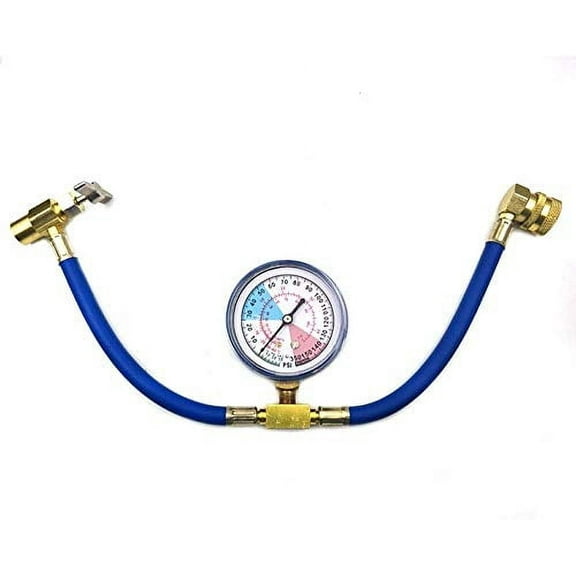 R134A Car Air Conditioning Refrigerant Charge Hose with Gauge Universal A/C Recharge Measuring Kit with 1/2 Can Opener Tap