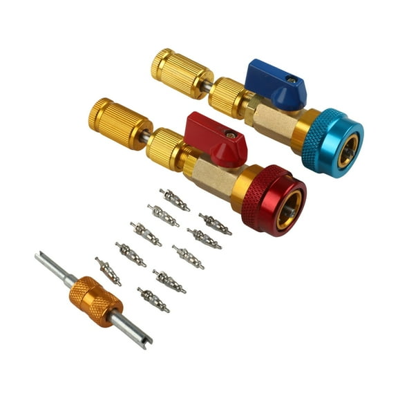 R134A Valve Core Quick Remover Installer Tool Kit for Car Air Conditioning System High Low Pressure Couplers with Brass Construction Stainless Steel Valve Stem