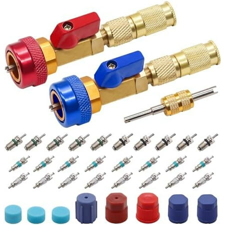 R134A Valve Core Quick Remover Installer Tool Kit - High Low Pressure Car A/C Removal Tool, Stem Cores